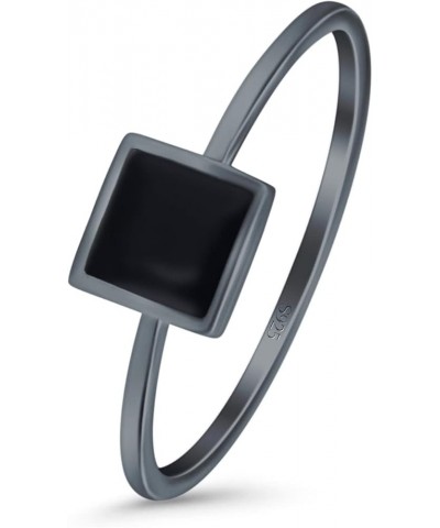 Solitaire Fashion Petite Dainty Ring Princess Cut Square 925 Sterling Silver Black Tone, Simulated Black Onyx $11.50 Rings