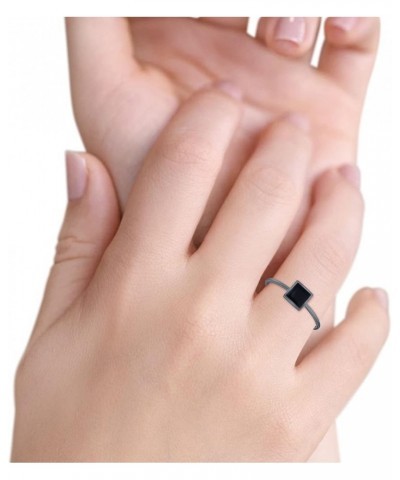 Solitaire Fashion Petite Dainty Ring Princess Cut Square 925 Sterling Silver Black Tone, Simulated Black Onyx $11.50 Rings