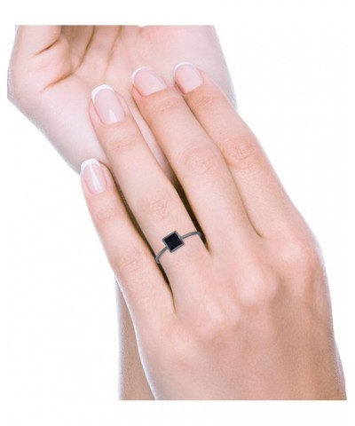 Solitaire Fashion Petite Dainty Ring Princess Cut Square 925 Sterling Silver Black Tone, Simulated Black Onyx $11.50 Rings